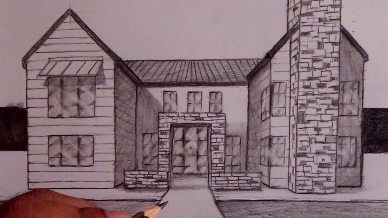 How to draw a farmhouse using 1 point perspective