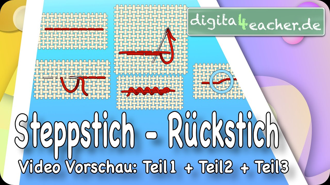Sticken Steppstich Video Vorschau Teil 1-3/ digitaler Unterricht Werken und Gestalten/ Erklärvideos