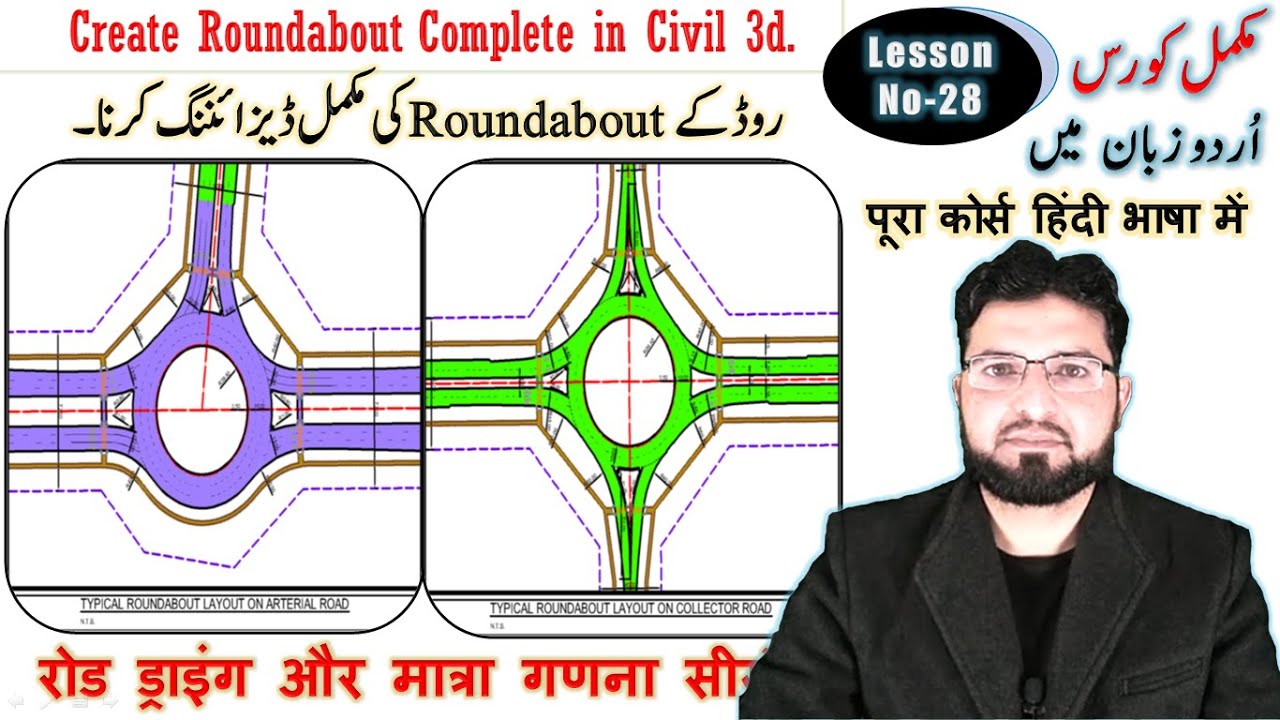 How to Design Roundabout in Civil 3d | How to design Approaches & Turn slip lane in urdu | Lec-28