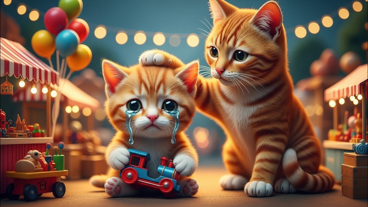 Mama Cat Buys a New Train for Baby Cat at the Village Fair 🐱🚂