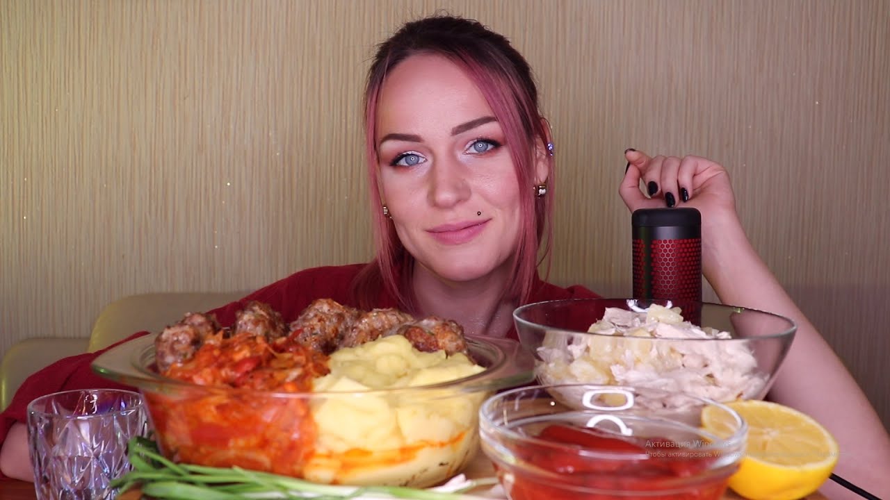 MUKBANG | Котлеты, пюре, капуста, салат | Cutlets, potatoes, cabbage, salad не ASMR