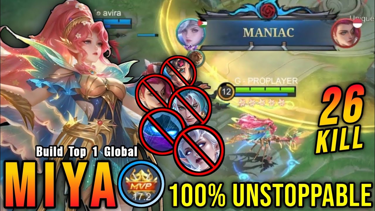 26 Kills No Death!! Miya MVP 17.2 Points 100% UNSTOPPABLE!! - Build Top 1 Global Miya ~ MLBB