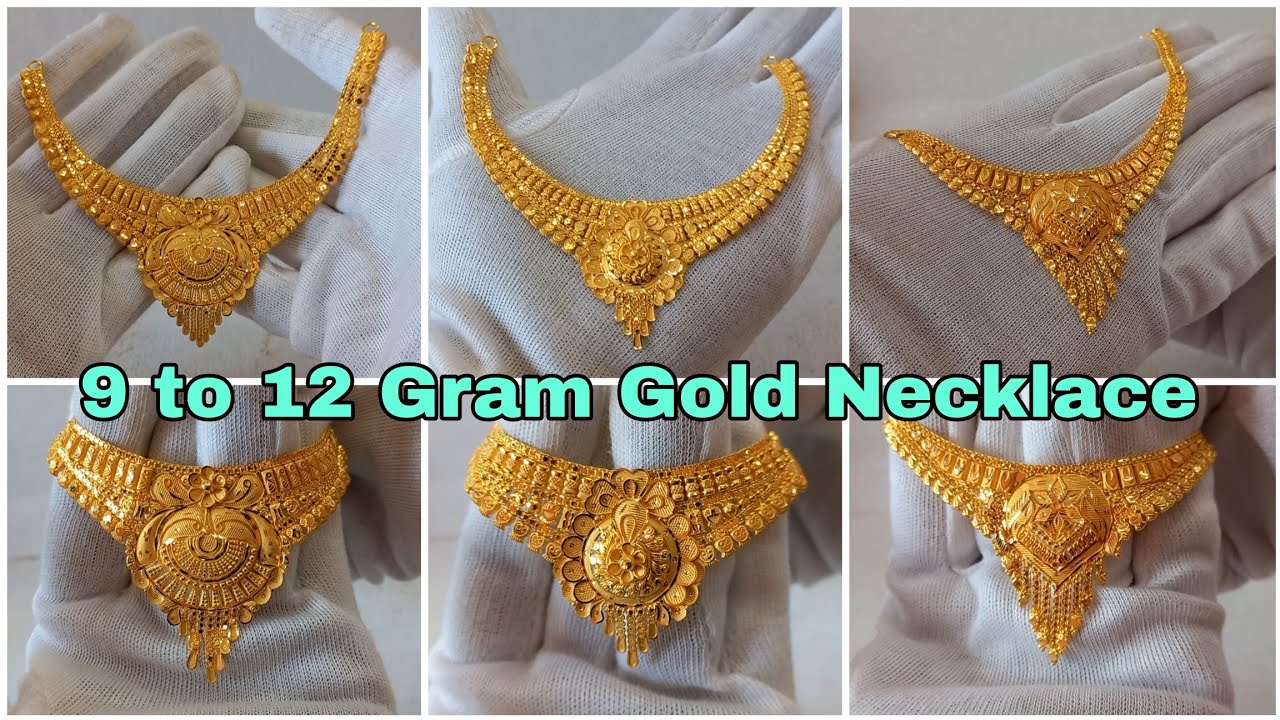 Latest 9 to 12 Gram Gold Necklace Designs With Weight And Price | Lightweight Haar @trishagoldart