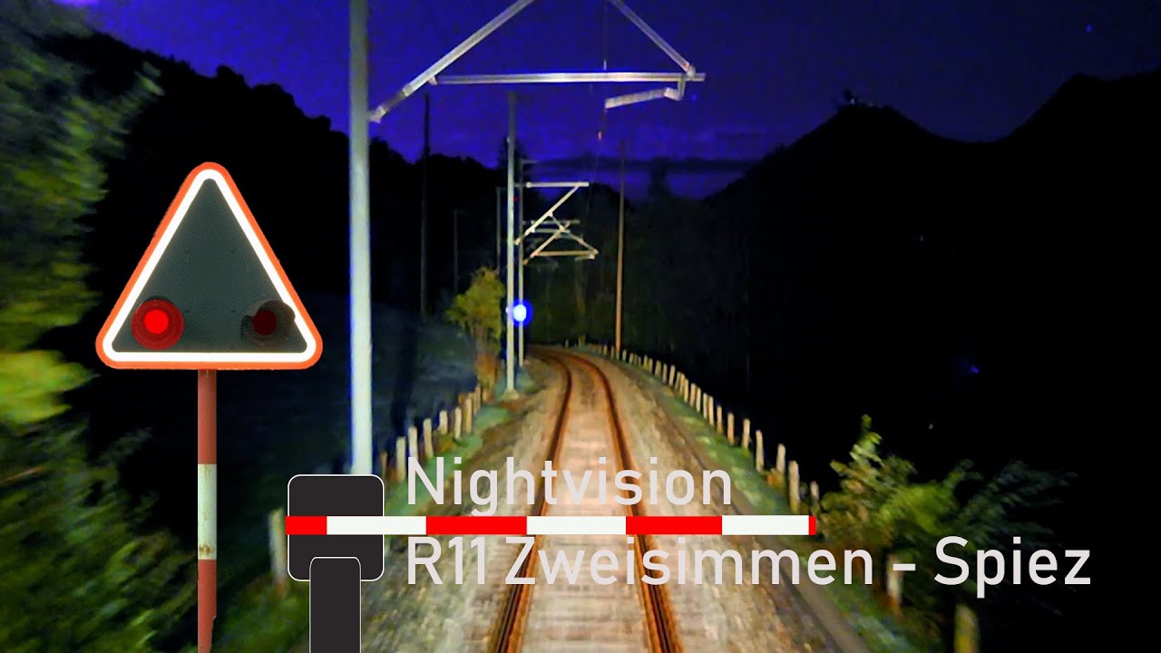 🌌 NIGHTVISION cab ride / Führerstandsmitfahrt - R11 Zweisimmen - Spiez 🚃 bls RABe 528 MIKA