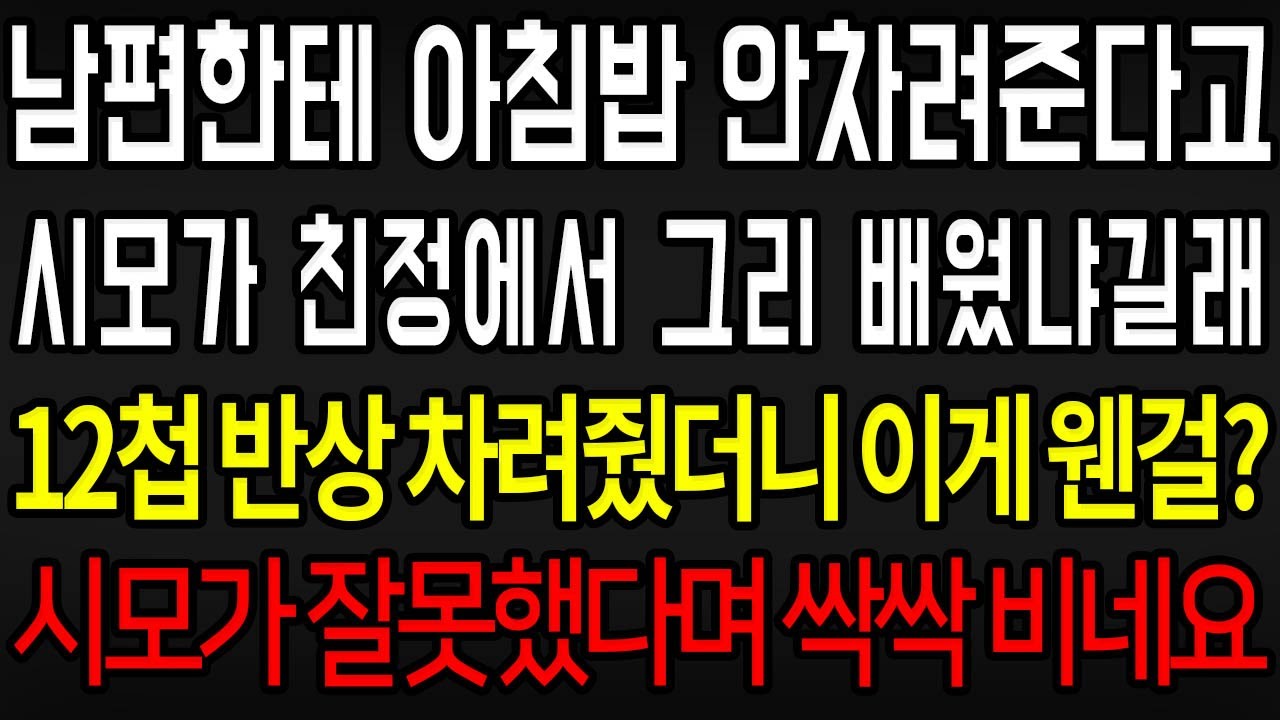 (사이다사연) 남편한테 아침밥 안차려줬다고 시모가 친정에서 그리 배웠냐길래 열받아서 12첩 반상 차려줬더니 시모가 잘못했다며 싹싹 비는데  / 실화사연 / 라디오사연