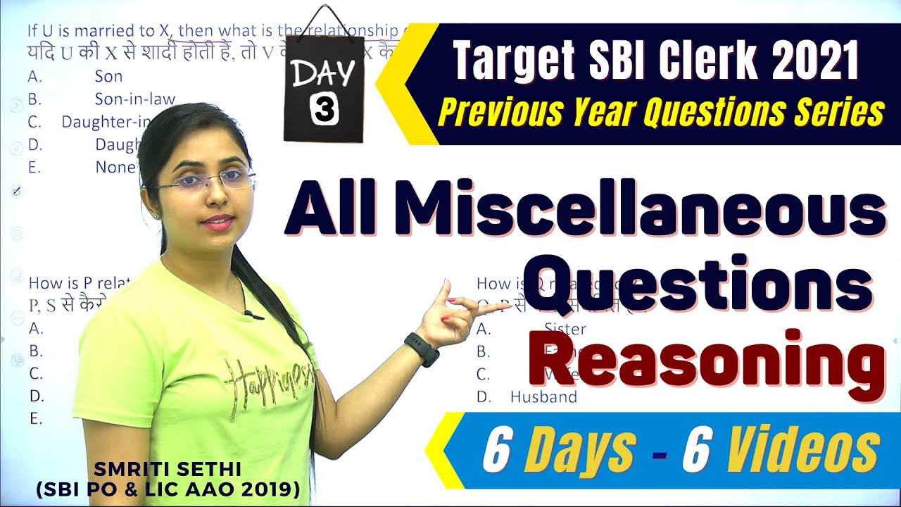 All Miscellaneous Ques Reasoning | Previous Year Questions | Day 3 | SBI Clerk 2021 | Smriti Sethi