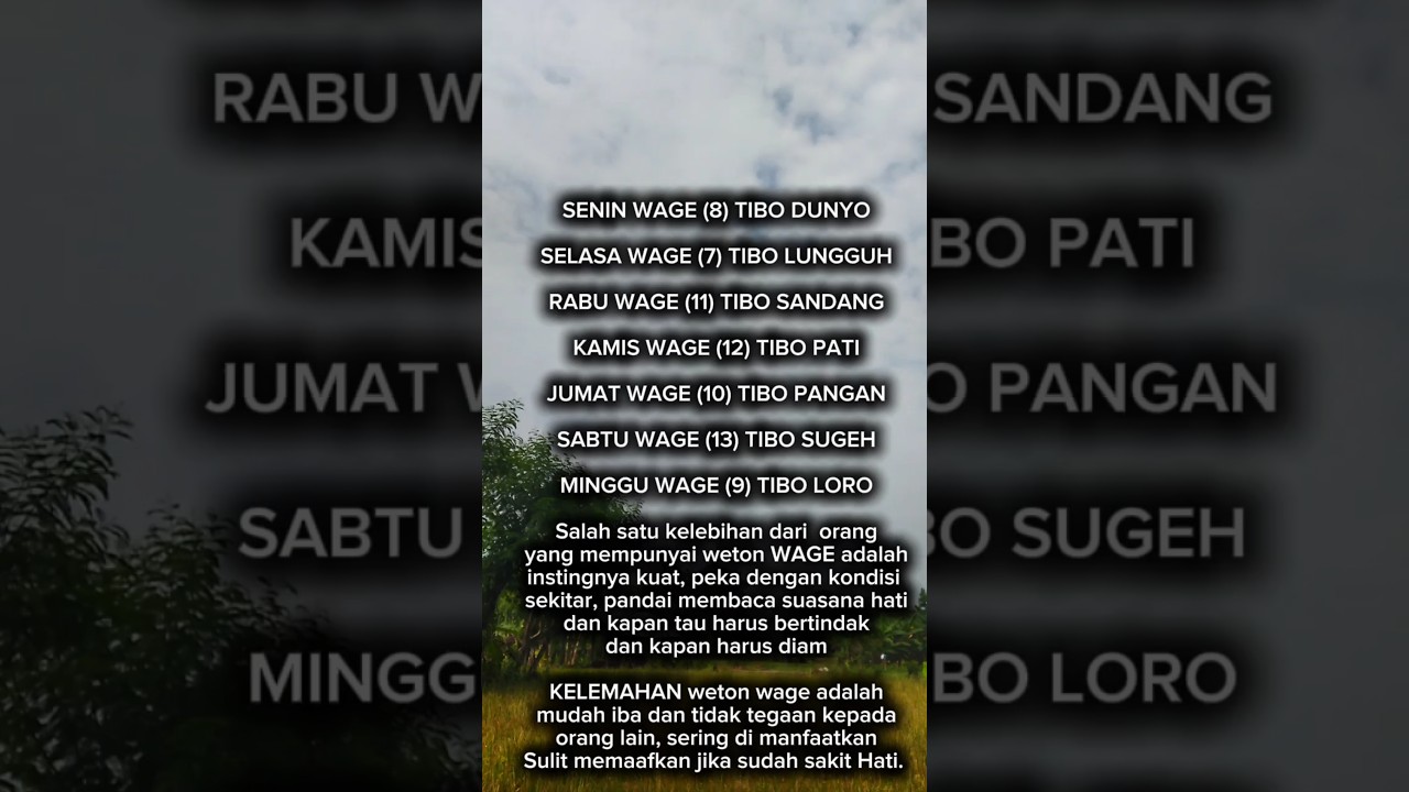 cek wetom wage