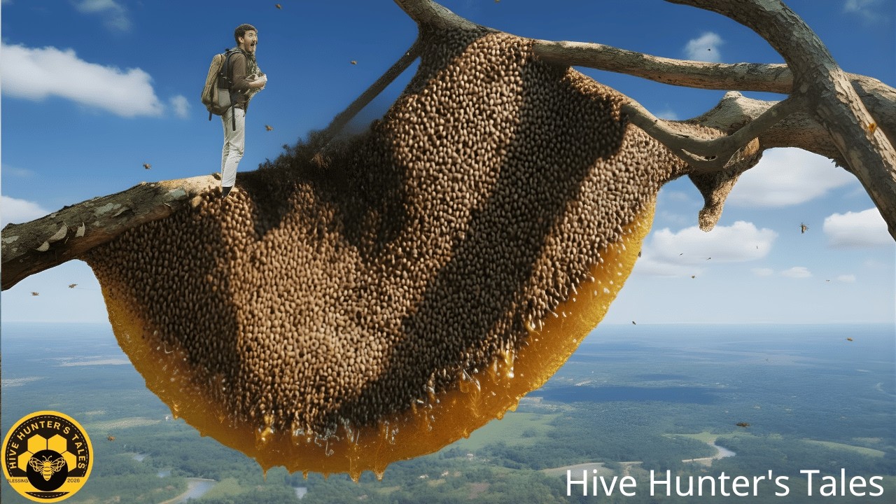 Giant Wild Honey Harvest Atop a Sky High Forest Tree