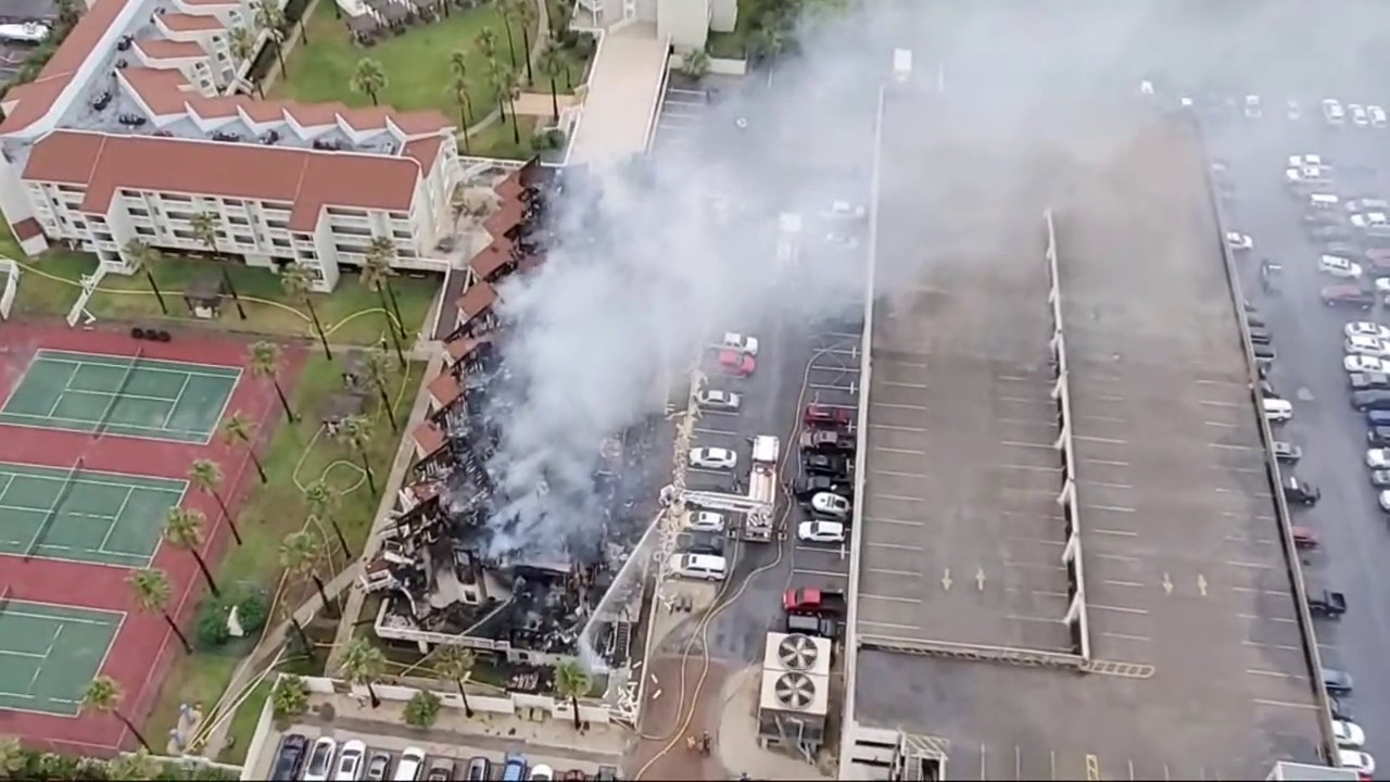 Bird's eye Eye View South Padre Island Fire.