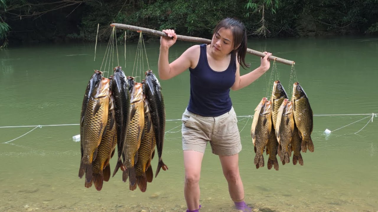 Single girl Diep uses many traditional and modern fishing skills to catch catfish and carp in 30 day