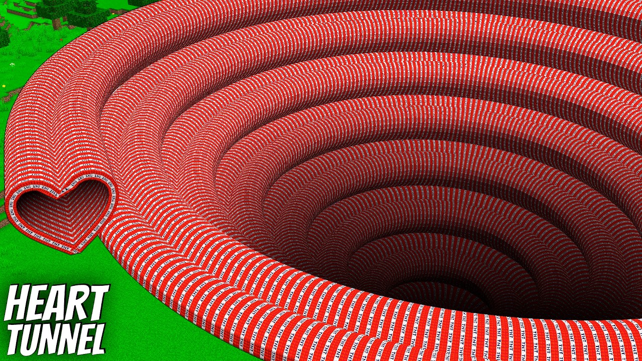 I found the TNT HEART PIT in Minecraft !  Longest TNT Heart Tunnel