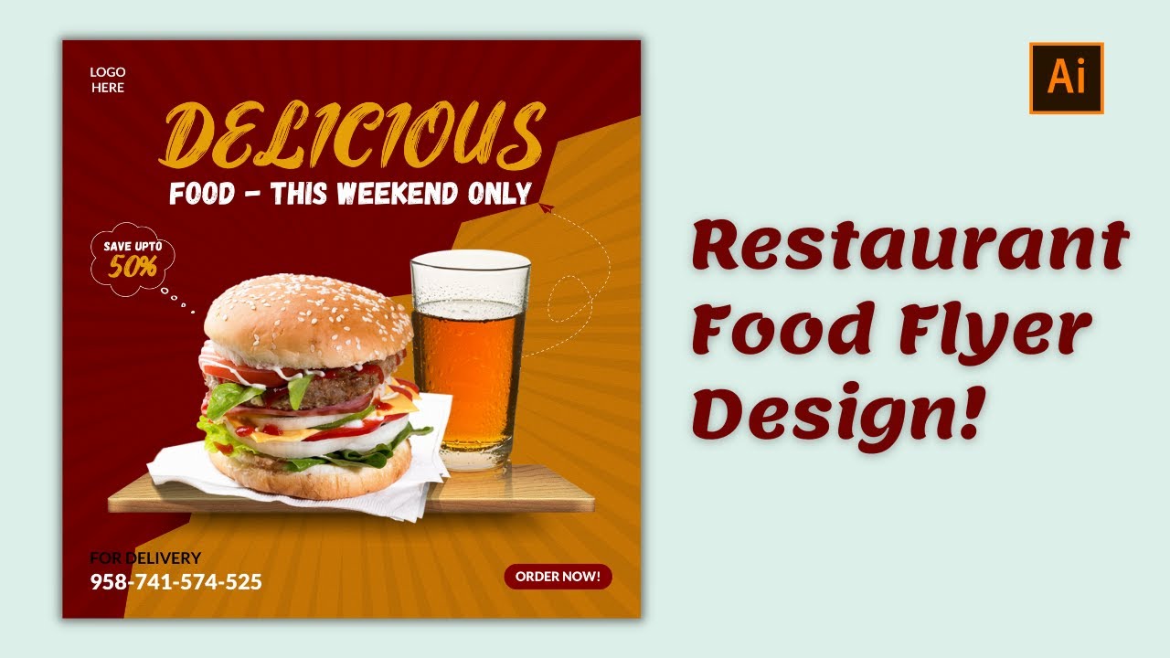 Beautiful Restaurant Flyer Design in Illustrator | Attractive Restaurant Poster & Flyer Design