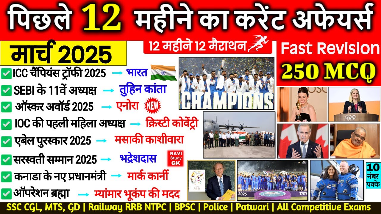 Last 12 Months Current Affairs 2025 | Jan 2025 to Dec 2025 | Important Current Affairs 2025