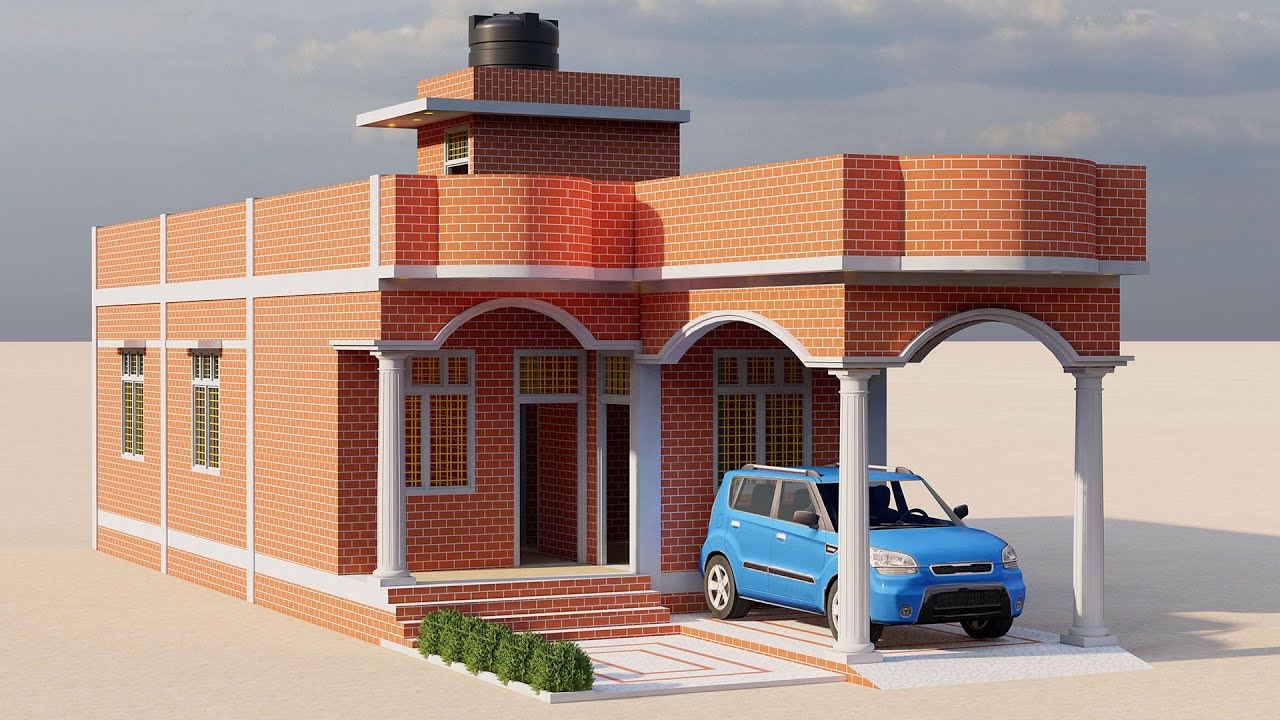 20x55 3 Bedroom Village Car Parking House,3D 3 Room House ,3D House Map