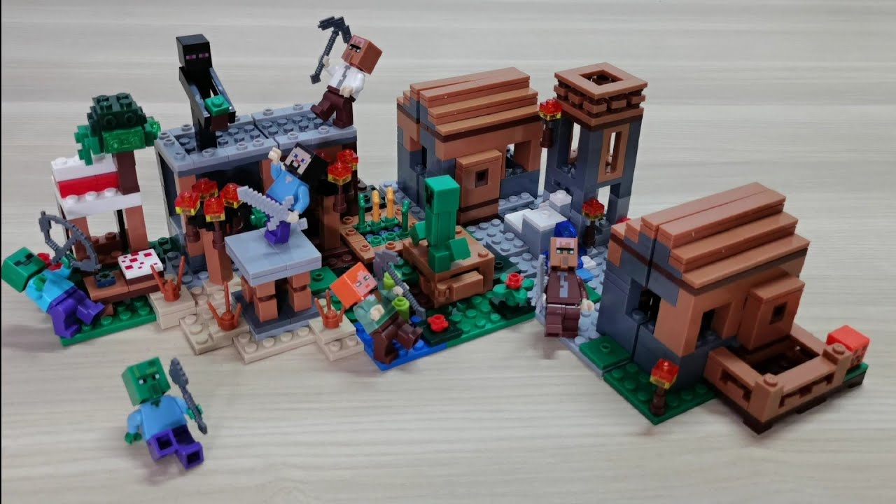 lego Minecraft 4 in 1 - 2 style village scene tutorial speed build unofficial lego
