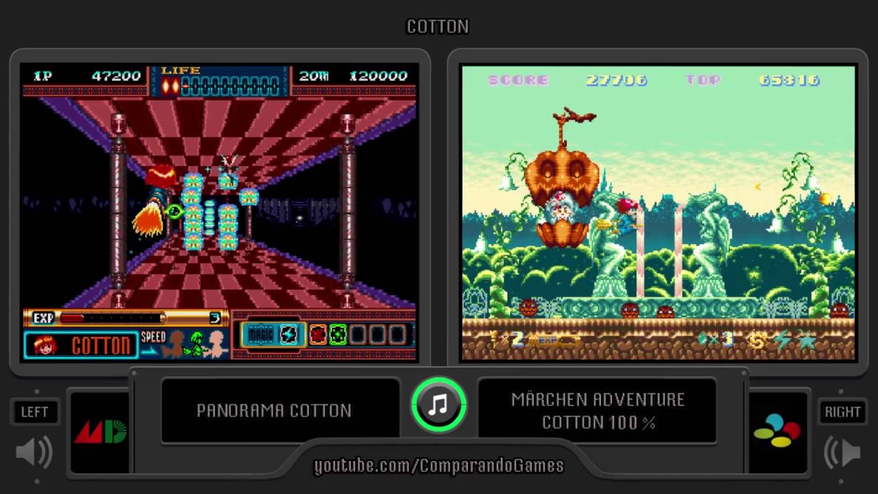 Cotton (Mega Drive vs Super Famicom) Side by Side Comparison (Sega Genesis vs Snes)