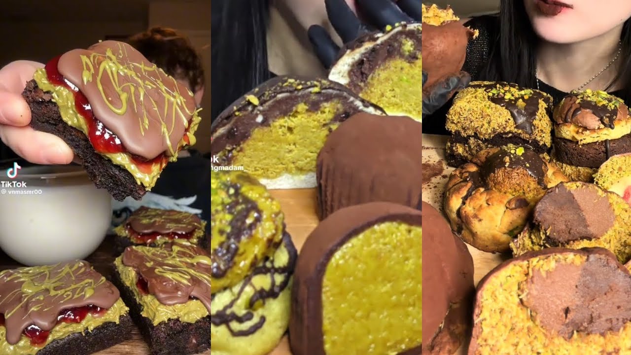TIKTOK DUBAI CHOCOLATE MUKBANG COMPILATION DUBAI CHOCOLATE CAKE BROWNIES CUPCAKE MOCHI COOKIES