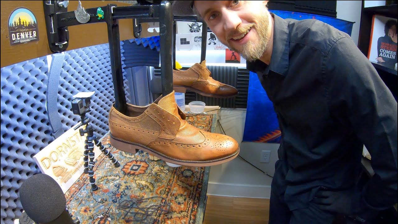 ASMR Shoe Shine Master | How to clean water stains on Tan Wingtips