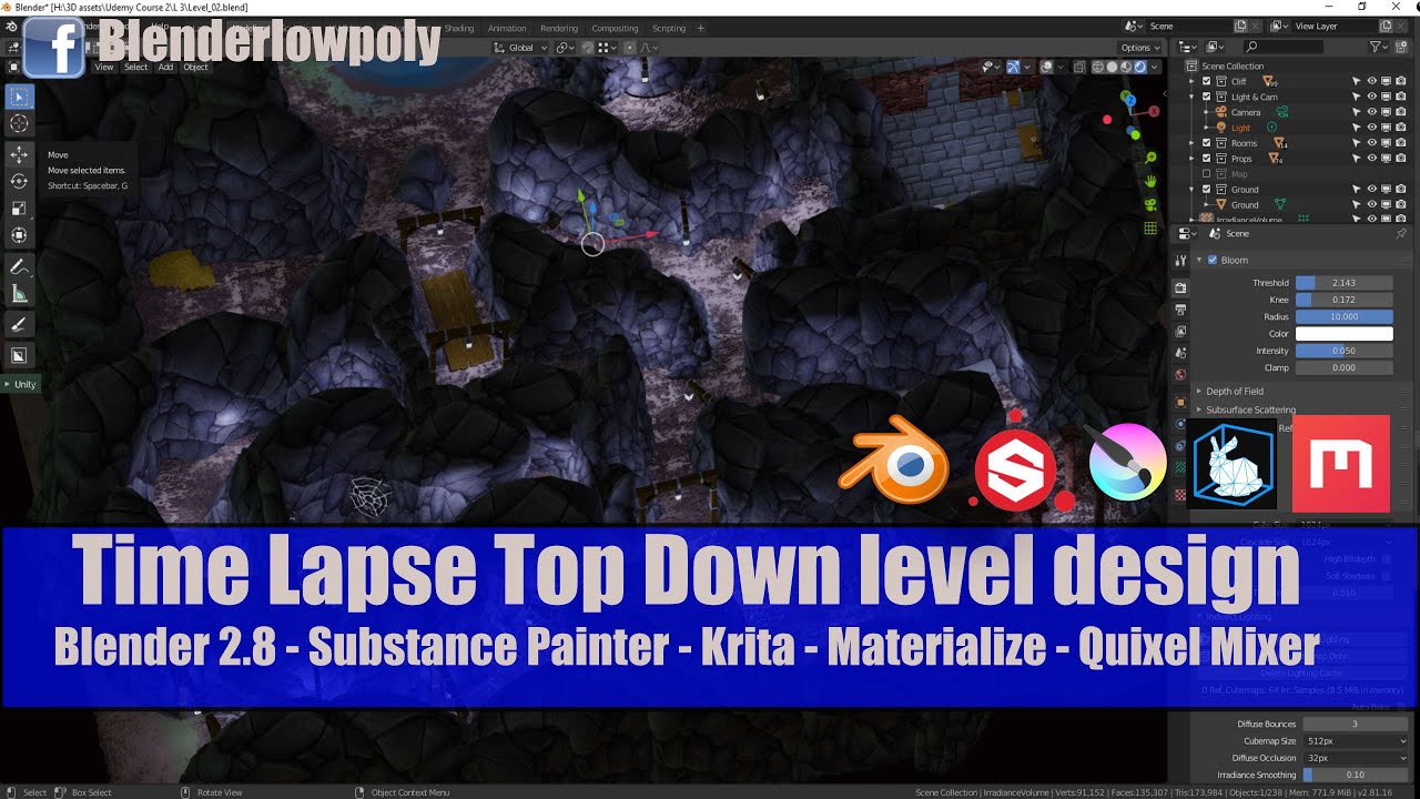 Time Lapse Top Down level design | Blenderlowpoly