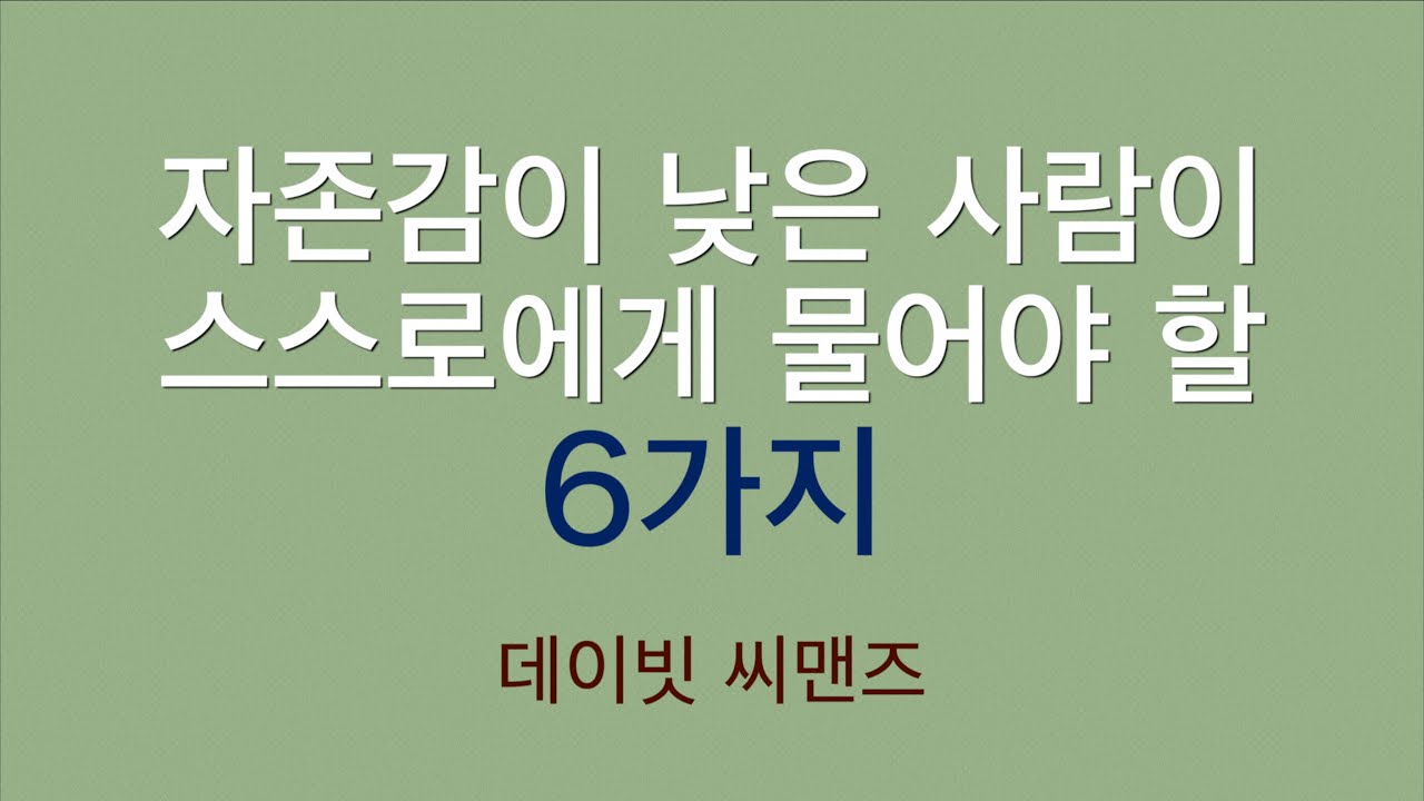 [데이빗 씨맨즈] - 자존감이 낮은 사람이 스스로에게 물어야 할 6가지