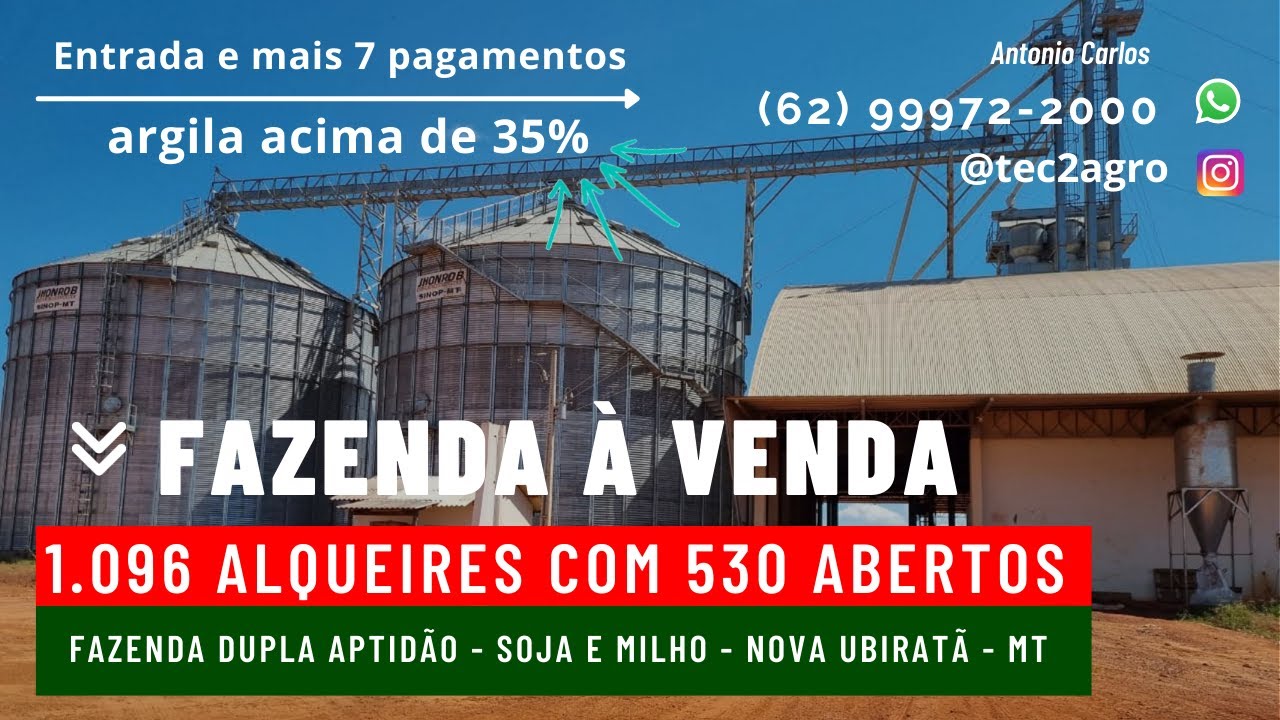[🌱DUPLA APTIDÃO🐄] Fazenda a venda no Mato Grosso 1096 Al Nova Ubiratã MT [Soja-Gado] #vendadefazenda