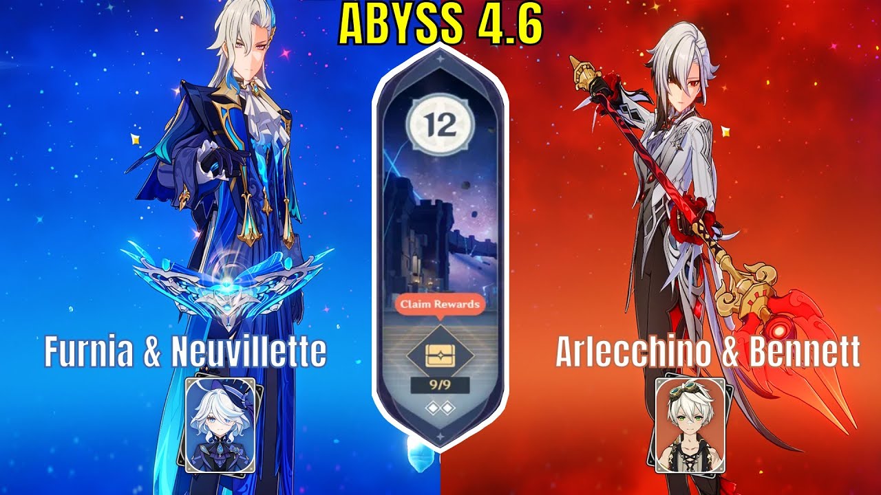 Furina and Neuvillette & Arlecchino and Bennett | Spiral Abyss 4.6 Floor 12 9 Stars | Genshin Impact