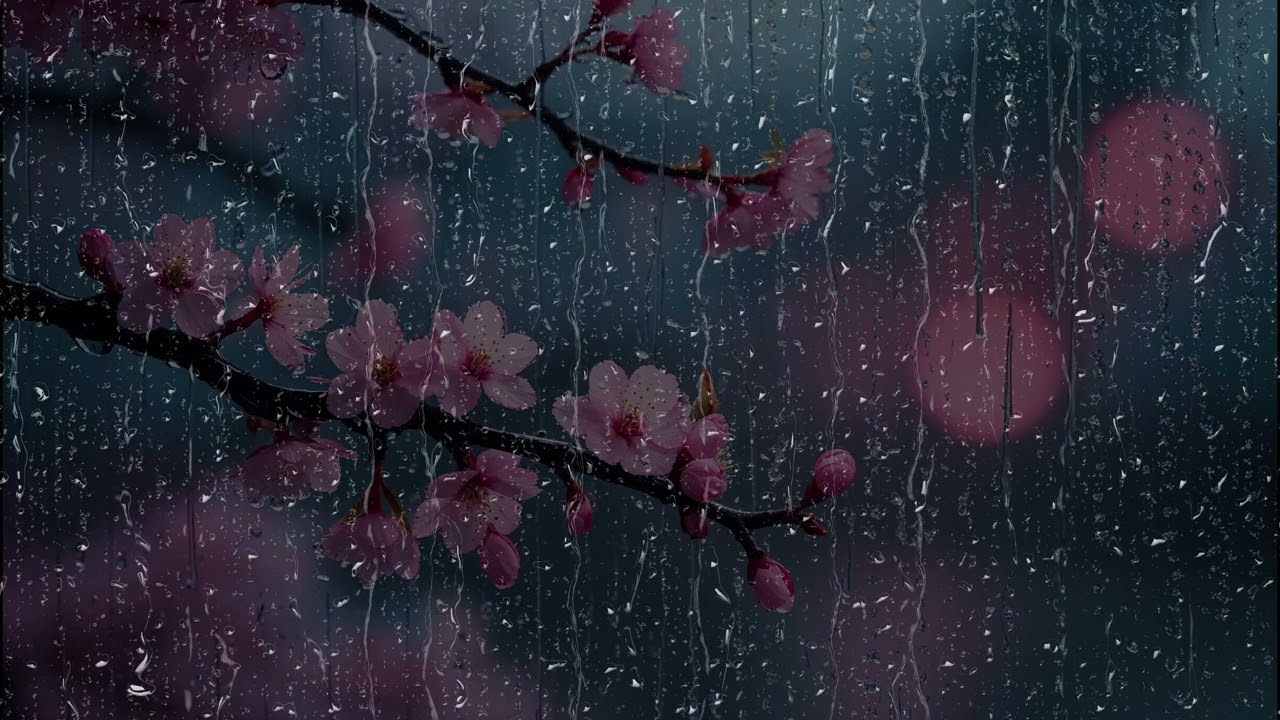 Cherry Blossom Rain | Gentle Rain on Window | 10 Hour Rain Ambience