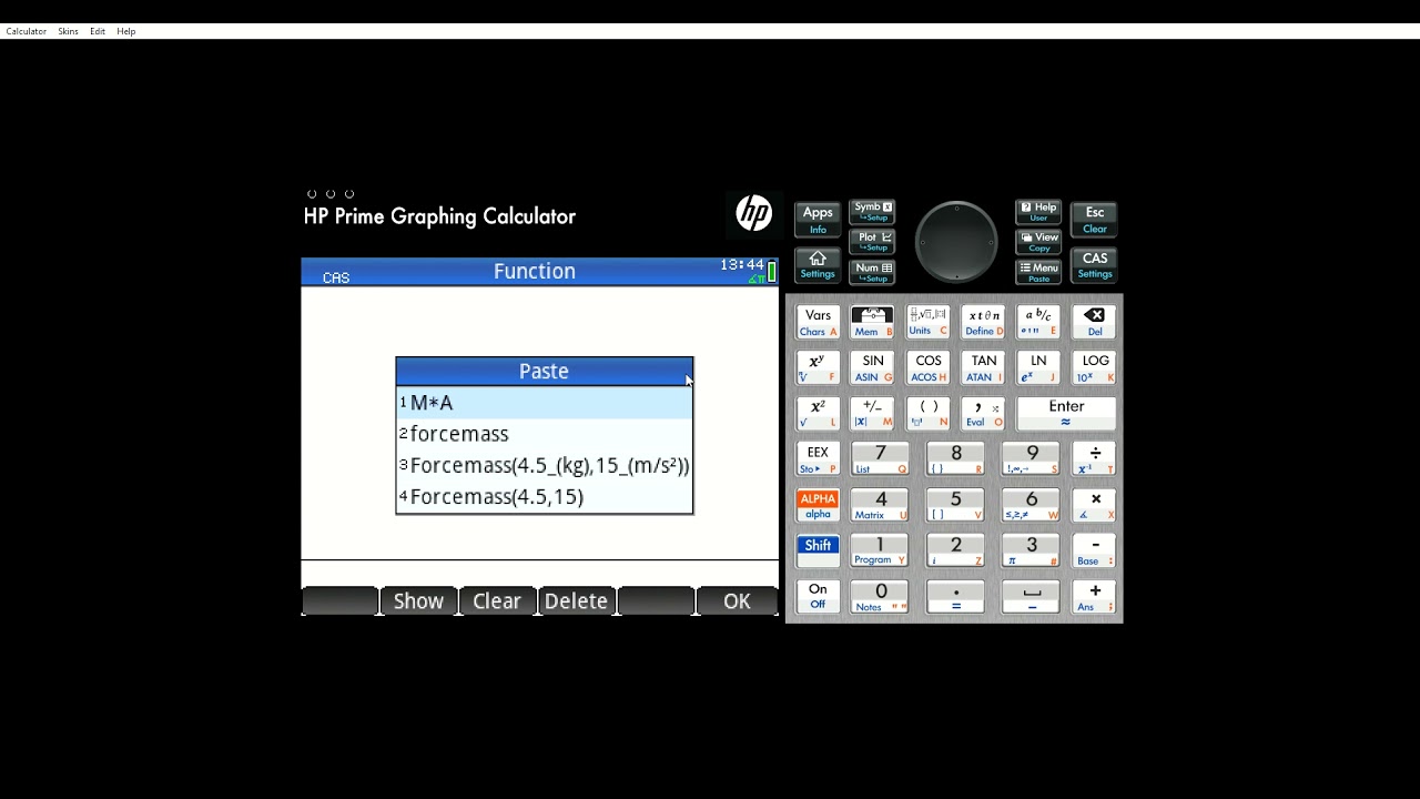 Define Function in HP Prime