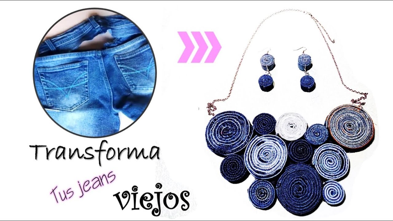 RECICLA TUS JEANS VIEJOS (Collar + Aretes)