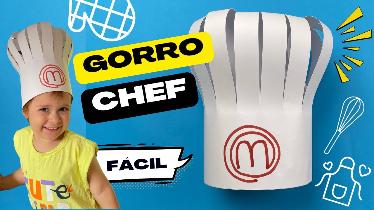 C&oacute;mo hacer un GORRO DE CHEF con cartulina 🎩🍽️ Manualidad r&aacute;pida y f&aacute;cil