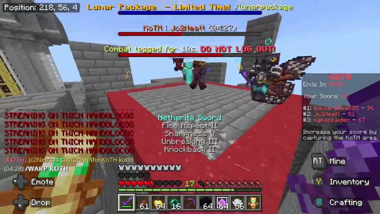 Koth+Insane TP Trapper Kills on Mineville SMP! Don’t forget Crystal PVPing Netherite Guys!