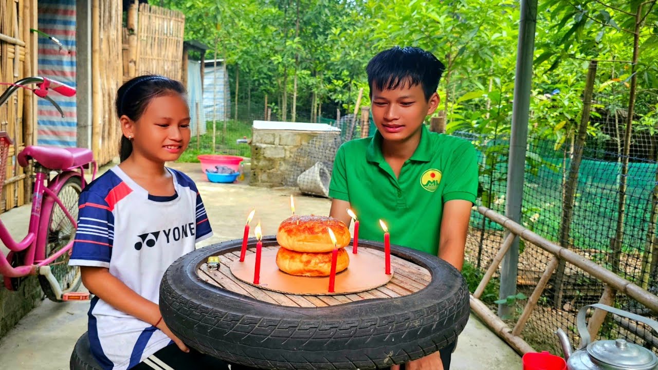 The orphan boy was surprised and happy to know that his sister made his birthday cake by herself.