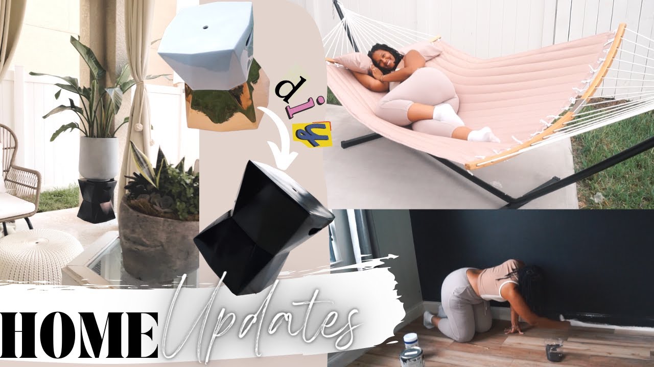 BACKYARD PATIO MAKEOVER UPDATES | DIY | UP-CYCLE | PAINTING THINGS BLACK | HOW TO PUT UP A HAMMOCK !