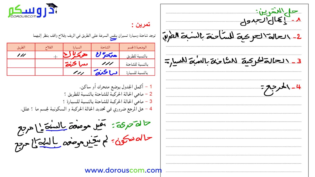 مراجعة + تمرين : الحركة و السكون السنة الثانية متوسط مع الأستاذ وسيم حلاسة