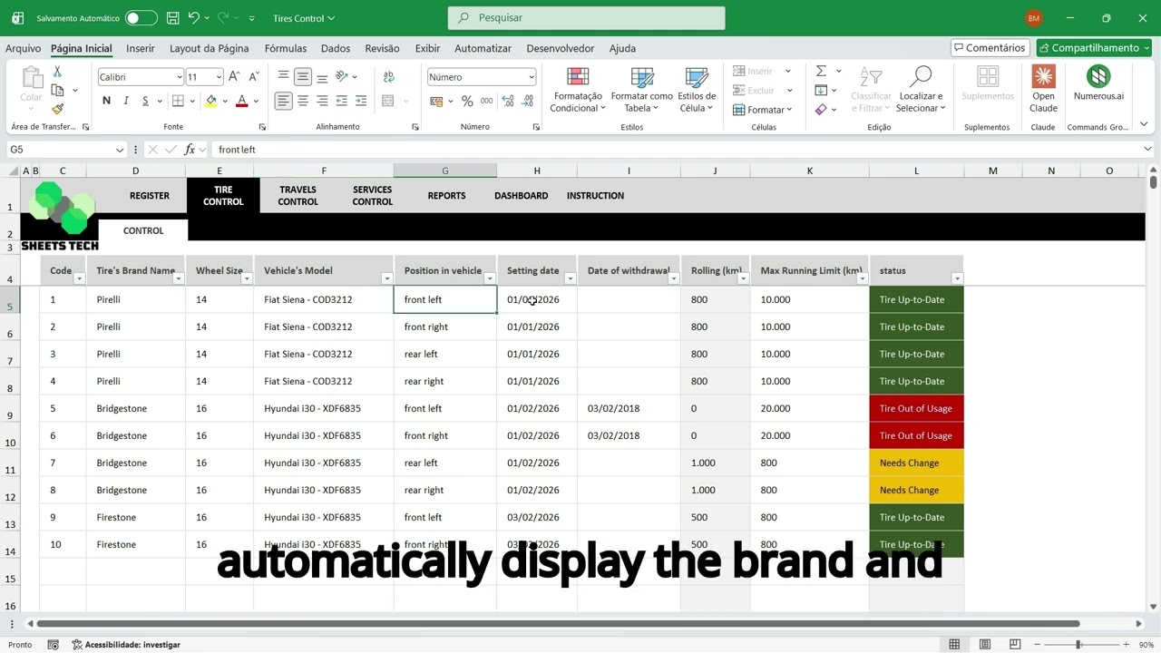 Fleet Tire Management Excel Spreadsheet | Track Tire Mileage, Costs & Maintenance