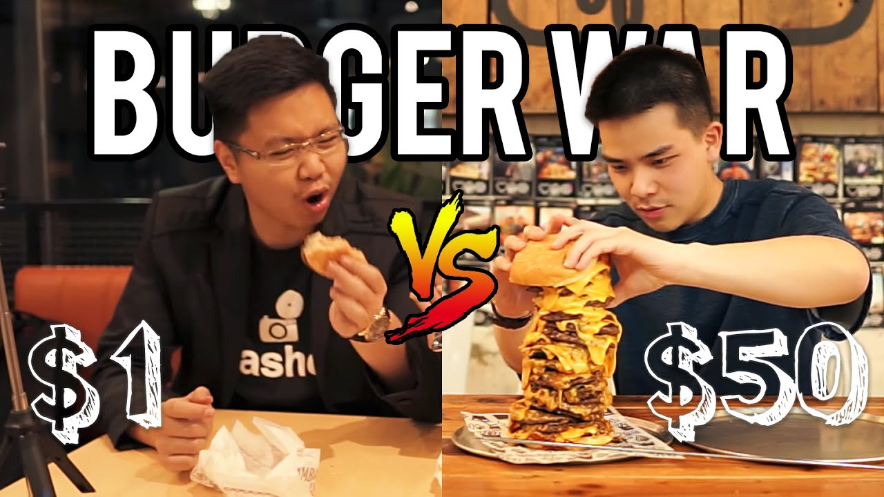 $1 Burger vs. $50 Burger | BURGER WAR #BELLYREVIEW
