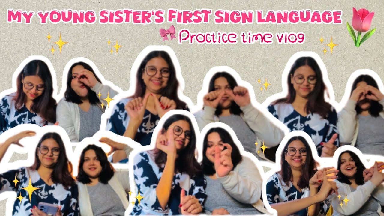 My hearing young sister learning sign language for the first time 🎀
