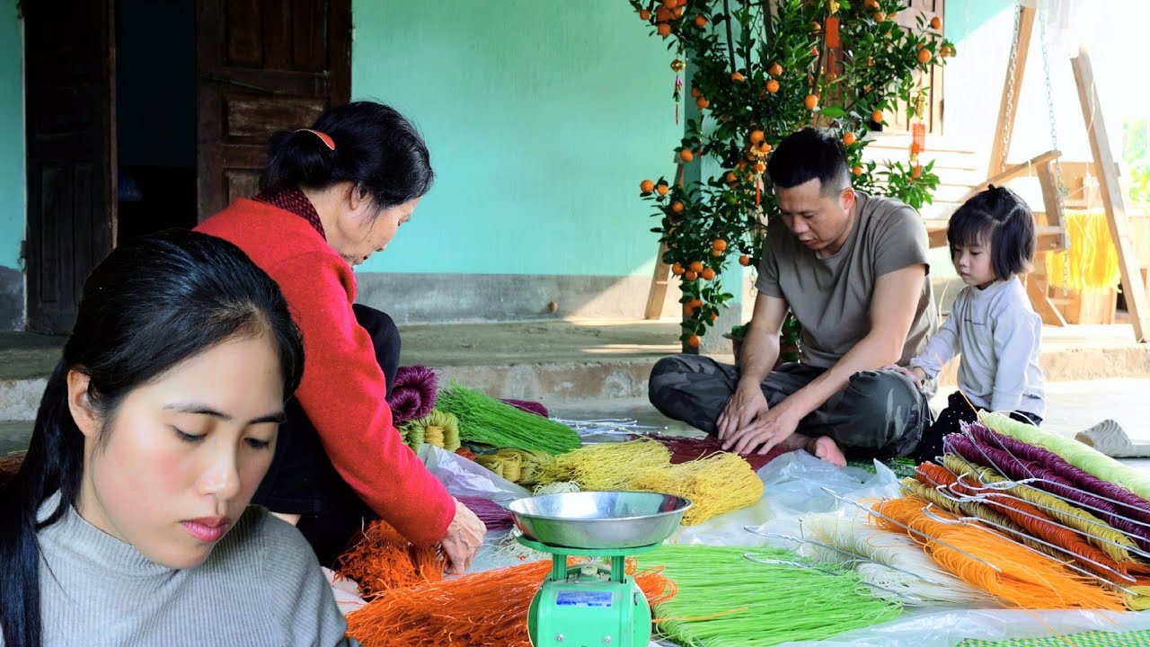 Dried noodles. From white rice grains to colorful meals