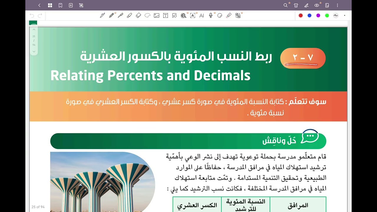 الصف السابع المنهج الجديد فصل ثاني _ بند ٧-٢ ربط النسب المئوية بالكسور العشرية #الشريف_بيفرق #سابع 