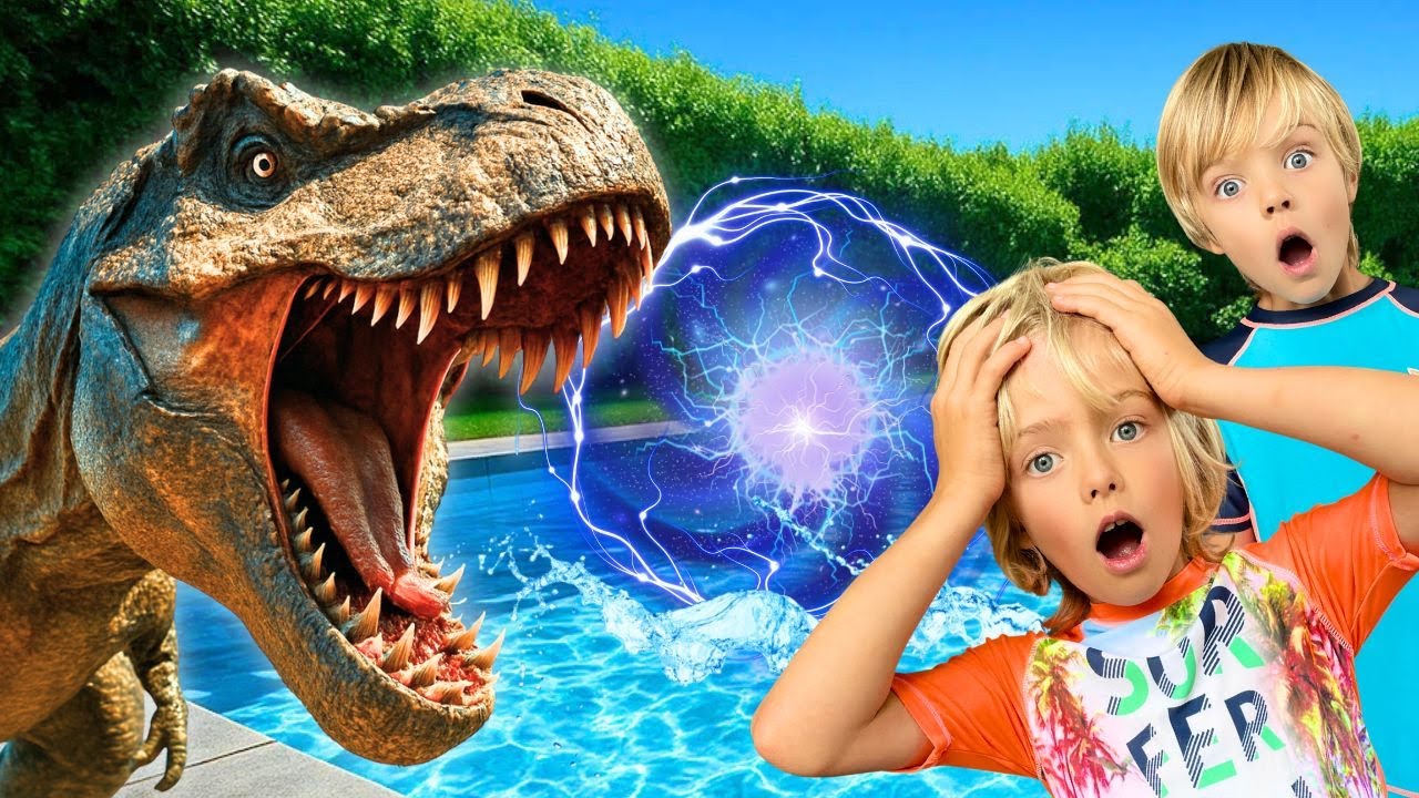 Jurassic Pool Adventure: Swimming with Dinosaurs! | Dinosaur Videos with Sky and Finn