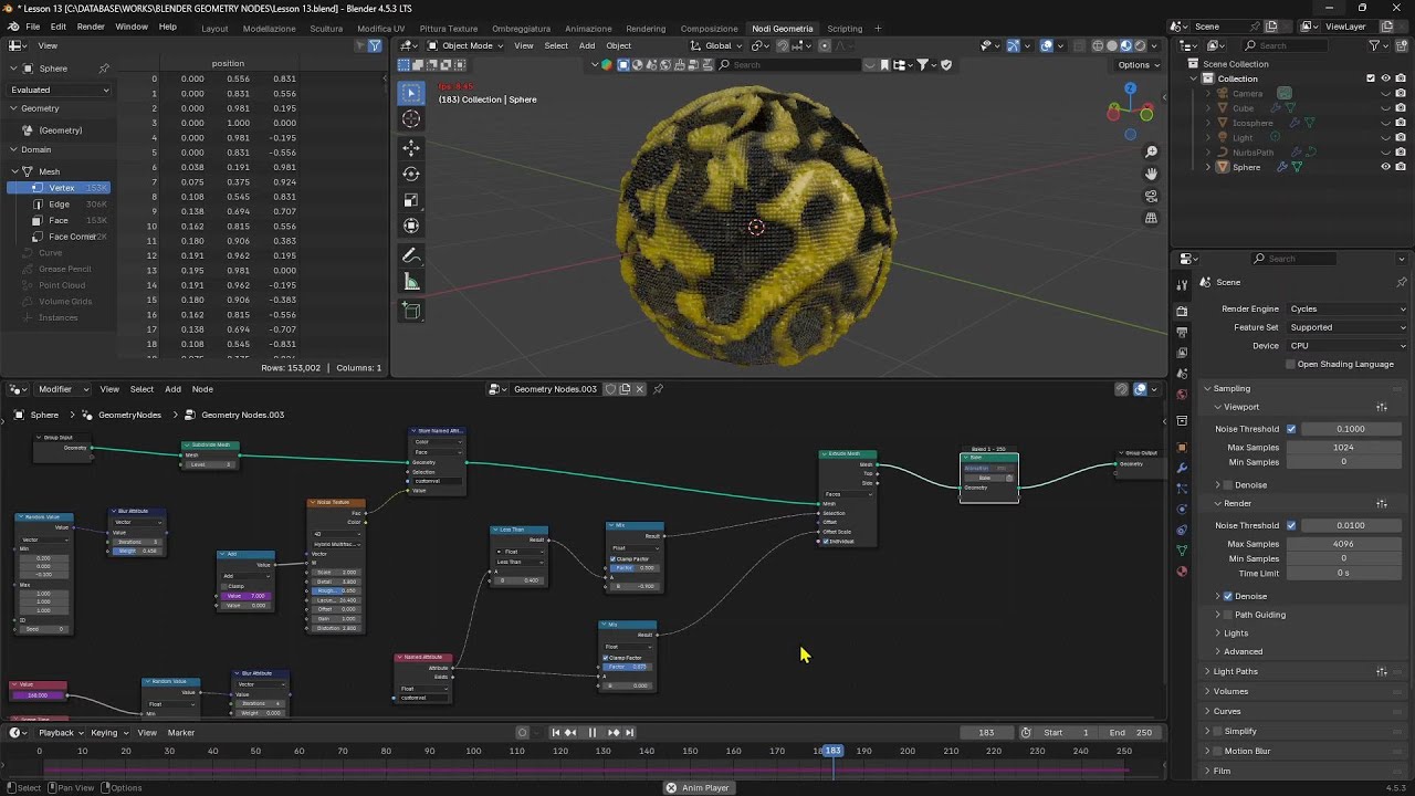 GEOMETRY NODES - Lesson 13 - Named Attribute, Color, Texture, Mix, Blur, Smooth, Noise, 3D Animation