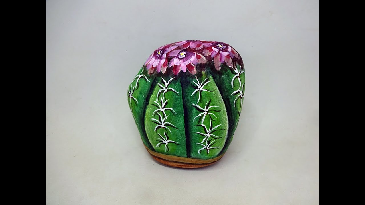 COMO PINTAR PIEDRAS CON CACTUS EN FLOR PASO A PASO  Pedreta de Riu Susana Puig