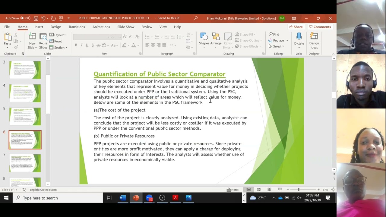 PUBLIC SECTOR COMPARATOR PSC AS A TOOL IN UNDERTAKING VALUE FOR MONEY ASSESMENTS FOR PPP PROJECTS PR