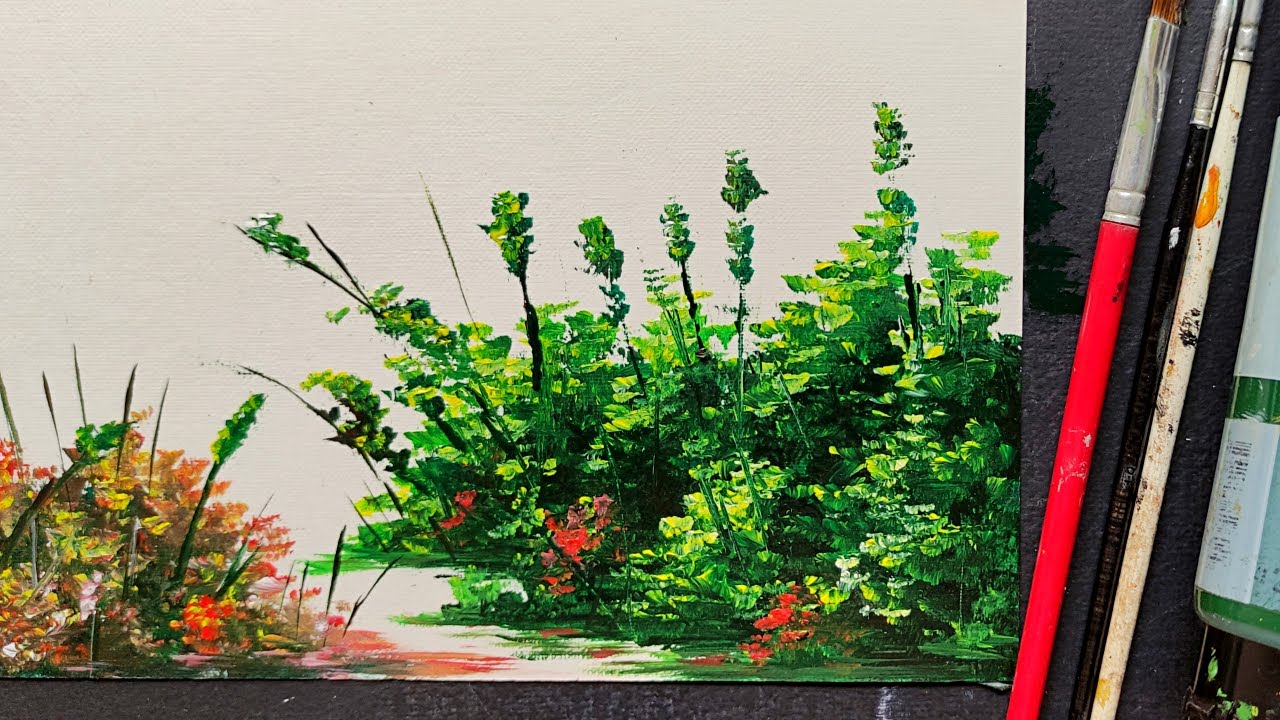 Pintura em tela para iniciantes - Aula de pintura em tela passo a passo - Pintura de paisagem