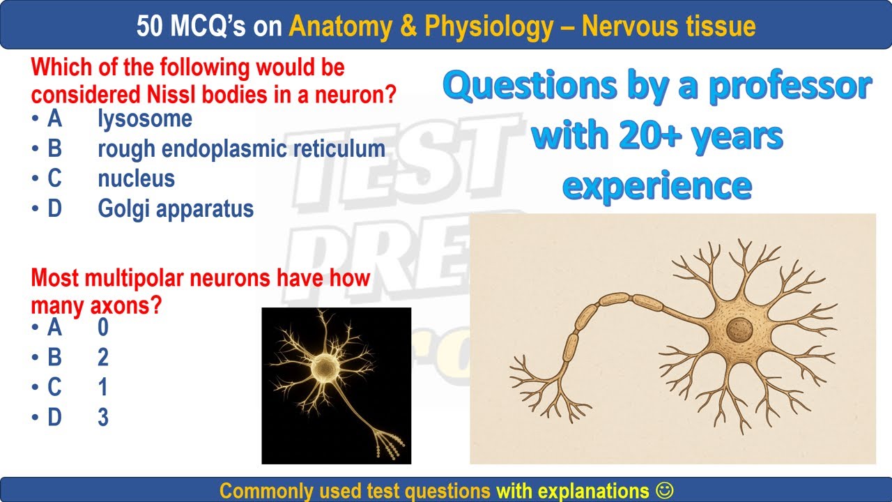 50 Nervous tissue practice questions by professor | Nervous MCQs |  