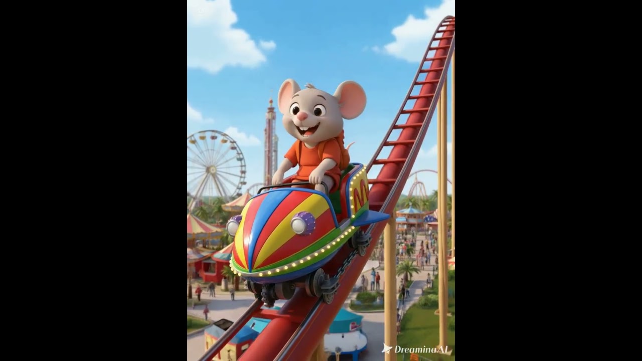 Cute Mouse on a Roller Coaster! Fun Amusement Park Animation🎢