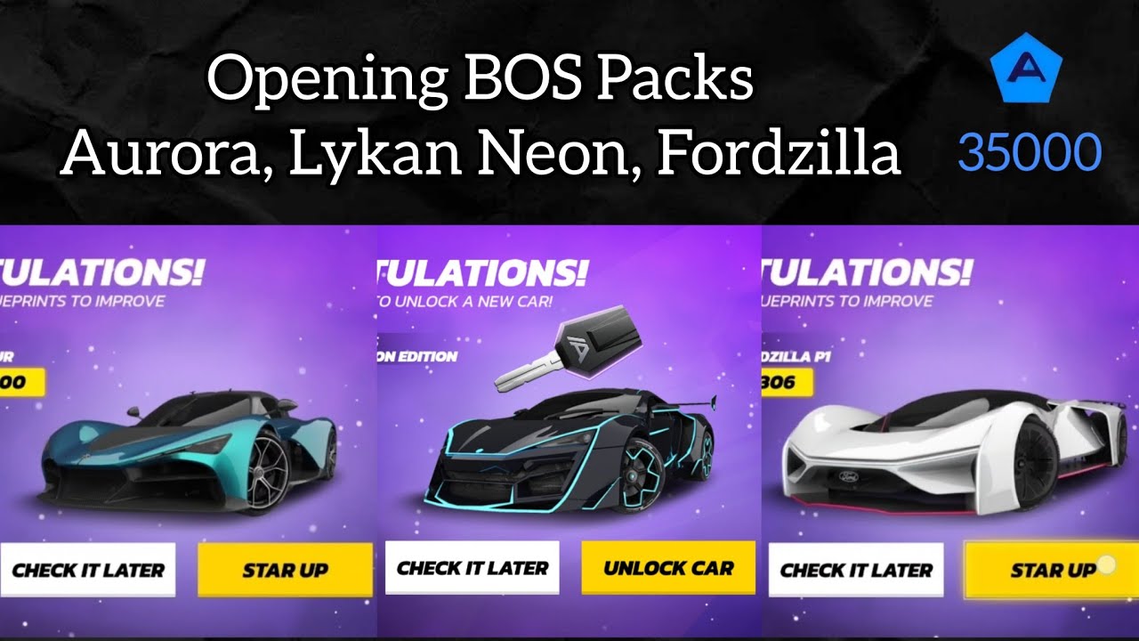 Opening BOS Packs - Zenvo Aurora, Lykan Neon, Fordzilla - 35000 tokens