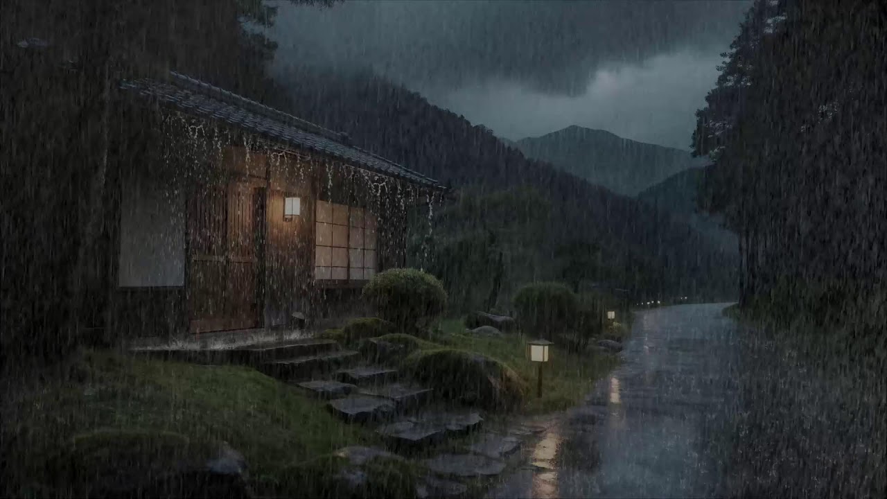 Quiet Moments Rain Sounds Over Wooden Roof in Forest for Deep Sleep and Peace