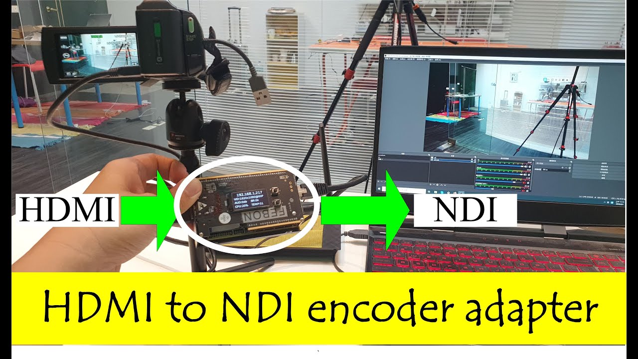 FEBON HDMI to NDI encoder adapter with PC OBS studio application