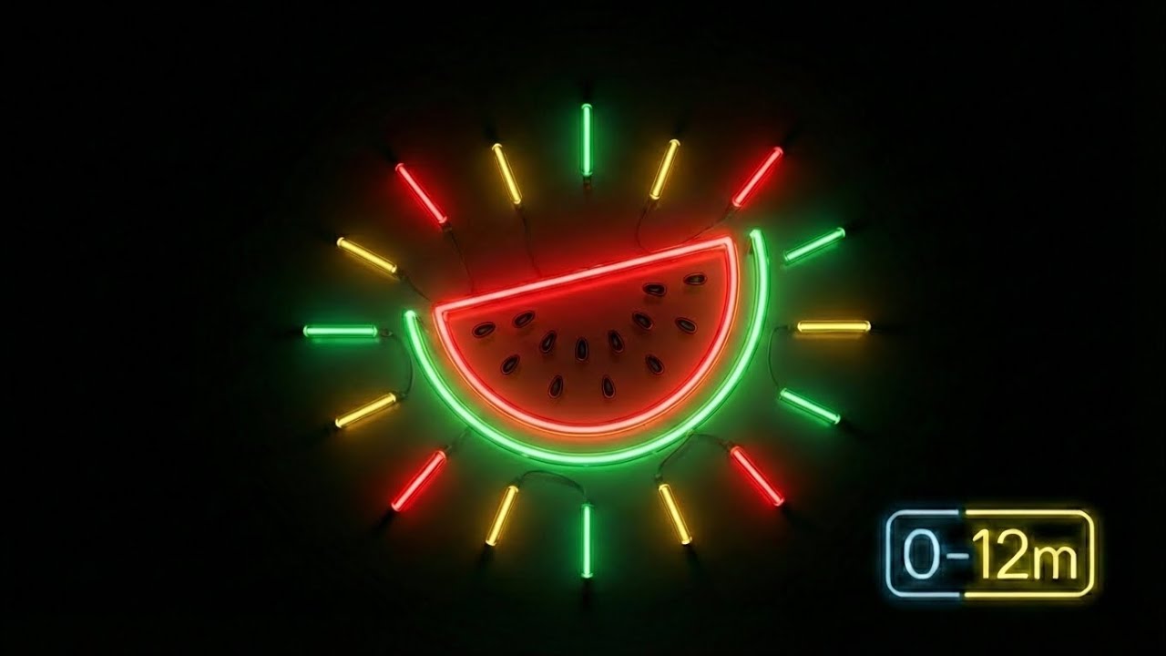 ​High Contrast Baby Sensory - Glowing Neon Watermelon & Calming Bach (0-12 Months) [16m]